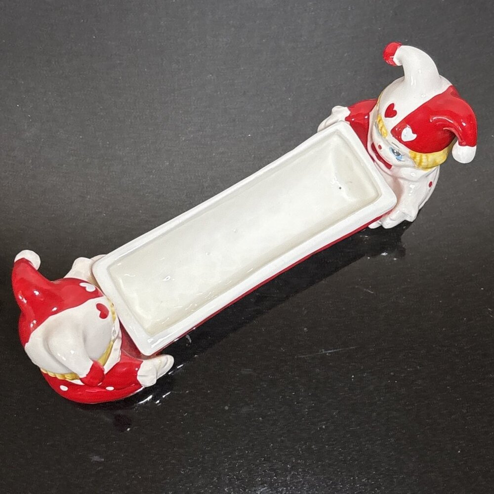 Vintage Harlequin Pixie Dish MCM Ceramic Candy Red Holiday Jester Vanity Holder - Picture 9 of 12
